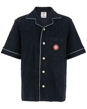 CASABLANCA Shirt With Classic Lapels And All-Over Embossed Monogram - Black