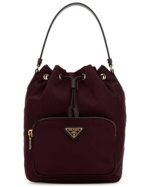 Prada Burgundy Re-Nylon Duet Bucket Bag - Red