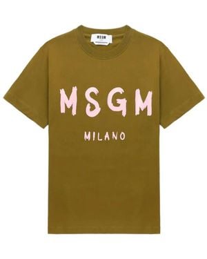MSGM Logo Print Cotton T-Shirt - Green