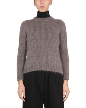 Raf Simons Mohair Crewneck Sweater With Patch Logo - Gray