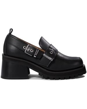 Ganni Loafers With Platform And Buckle - Black