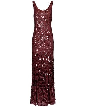 Elisabetta Franchi Carpet Sequin-Embroidered Georgette Dress - Purple