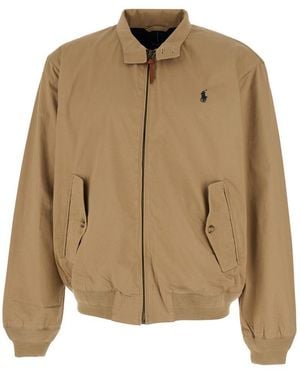 Polo Ralph Lauren Jacket With Foldable Collar And Embroidered Pony On The Front - Natural