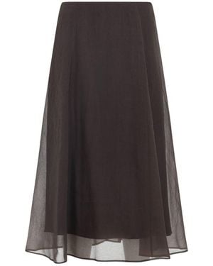 Brunello Cucinelli Silk Midi Skirt - Brown