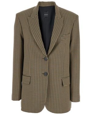 Plain Single-Breasted Jacket With All-Over Check Motif - Green