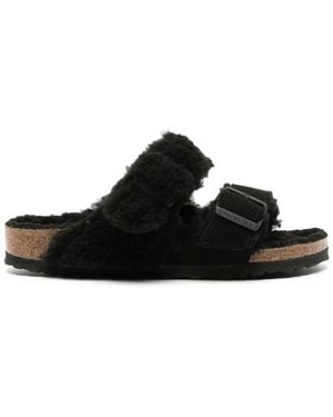 Birkenstock "Arizona" Split Shearl Teddy Suede Leather Slippers Shoes - Black
