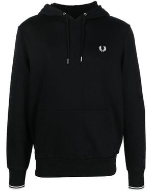 Fred Perry Tipped Hooded Cotton Sweatshirt - Black