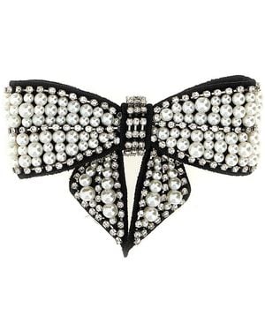 Self-Portrait Pearl Satin Bow' Hair Clip - Black