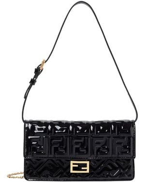 Fendi Wallet On Chain Patent Ff Emb Bags - Black