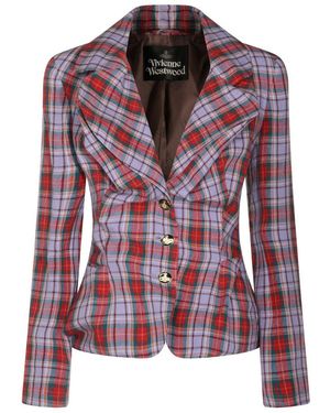 Vivienne Westwood Drunken Check Patterned Buttoned Jacket - Red