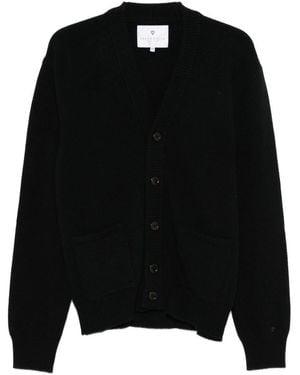 Seven Gauge Black Cardigan In Pure Wool