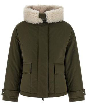 Yves Salomon Merino Shearling Hooded Parka - Green