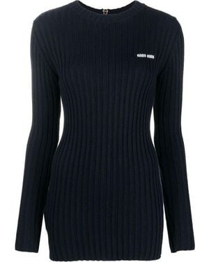 Miu Miu Embroidered-logo Detail Jumper - Blue