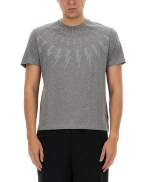 Neil Barrett Short-Sleeve T-Shirt With Lightning Bolt Motif - Gray