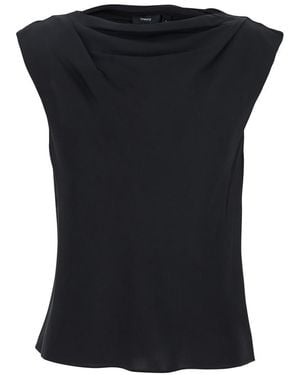Theory Crewneck Top With Ruched Details On The Front - Black