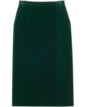Saint Laurent Cotton Velvet Crisscross Midi Skirt Clothing - Green