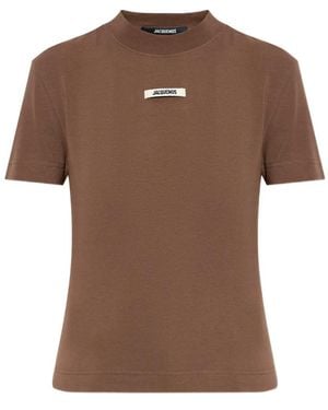 Jacquemus T-Shirt With Logo Patch - Brown