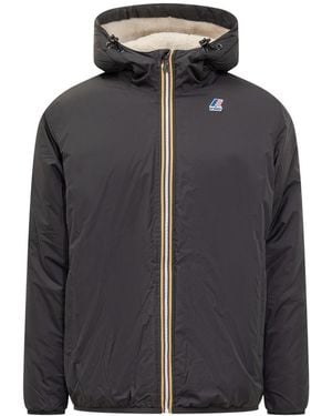 K-Way Jacket With Hood And Teddy Interior - Black