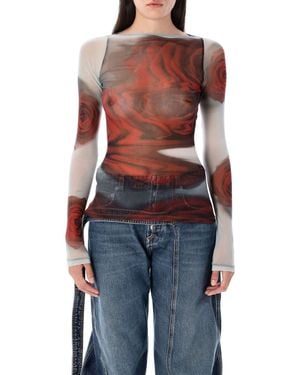 Jean Paul Gaultier Roses Mesh Top - Blue
