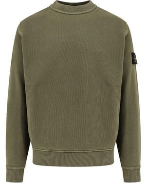 Stone Island Logo Cotton Crewneck Sweatshirt - Green