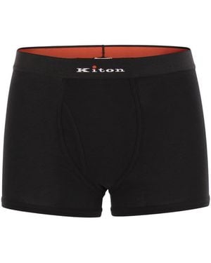 Kiton Stretch Cotton Boxer Shorts With Logo - Black