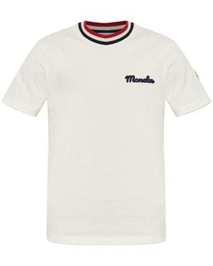 Moncler Cotton T-Shirt With A Contrasting Ribbed Striped Collar And Logo - White