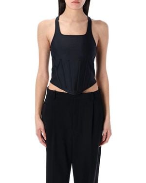 Mugler Structured Corseted Tank Top With Square Neckline - Black