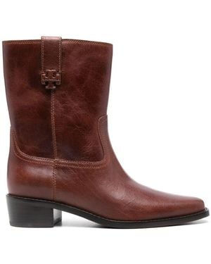 Tory Burch Cirty Western Leather Boots - Brown
