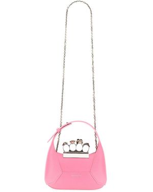McQueen The Jeweled Hobo Mini Leather Shoulder Bag - Pink