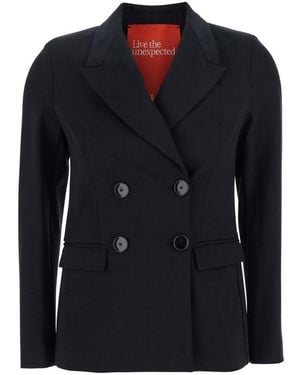 ..,merci Black Double-breasted Jacket With Peak Revers In Fabric Woman