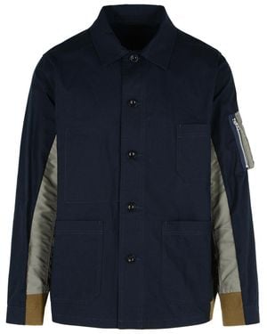 Sacai 'Oxford' Cotton Blend Jacket - Blue