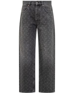 Marine Serre Marine Greenhouses Jeans In Gray Denim With Lunar Patterning