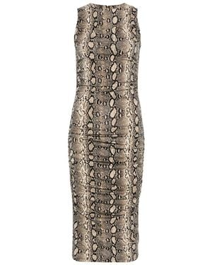 Michael Kors Sleeveless Midi Dress With Snakeskin Pattern - Natural
