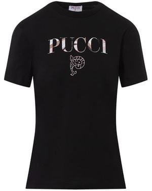 Emilio Pucci Pure Cotton T-Shirt With Contrasting Logo - Black