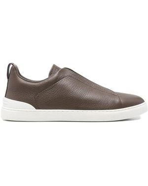 ZEGNA "Triple Stitch Low Top" Trainers Shoes - Brown