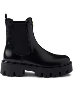 Prada Brushed Leather Booties Shoes - Black