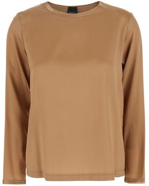 Plain Long Sleeves Blouse - Brown