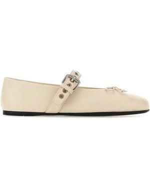 Miu Miu Ivory Leather Ballerinas - White