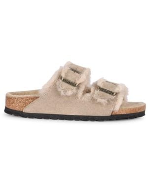 Birkenstock Arizona Leather And Fur Slides - Pink