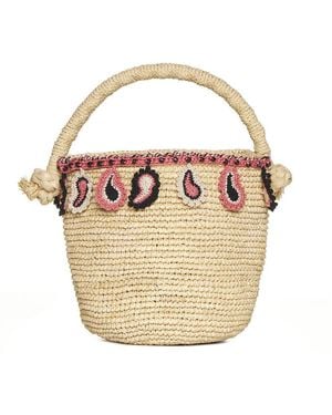 Alanui Paisley Raffia Bucket Bag - White