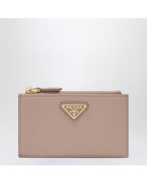 Prada Powder Saffiano Zipped Card Case - Brown
