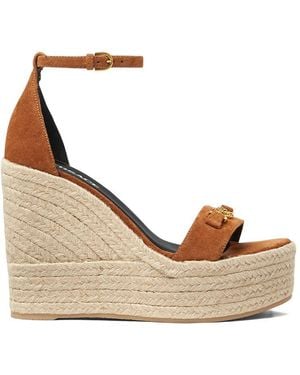 シューズ・サンダルその他 VERSACE Woman Wedge shoes Black 1014100 DVT2P 1B00V Medusa '95 Leather Wedge Sandals 120 mm Black,Gold | VERSACE US