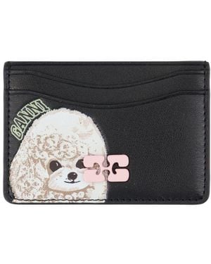 GANNI ♥Ganni Bou Card Holder With Flap Animals/追跡付 Black Black Animal GANNI Bou Card Holder With Flap | GANNI