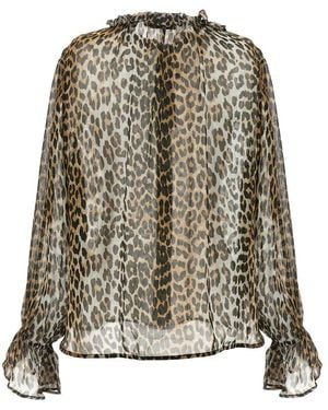 Ganni 'Leopard Print Chiffon Tie String' Shirt - Multicolour