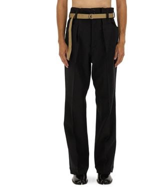 Maison Margiela High-Waisted Pants With Pleats And Stylish Belt - Black