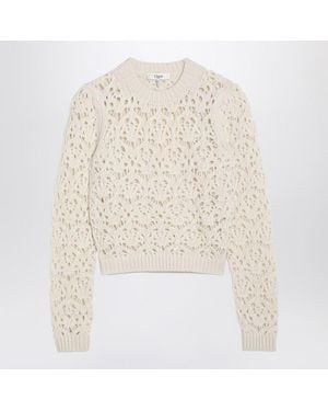 Chloé Perforated Virgin Wool V-Neck Sweater - White