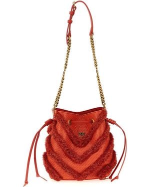 Pinko Raffia Mini Bucket Bag - Red