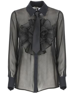 Elisabetta Franchi Silk Shirt With Bow Tie - Black