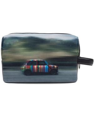 Paul Smith Printed Leather Wash Bag - Blue