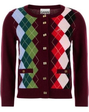 Ganni 'burgundy Check' Cardigan - Red